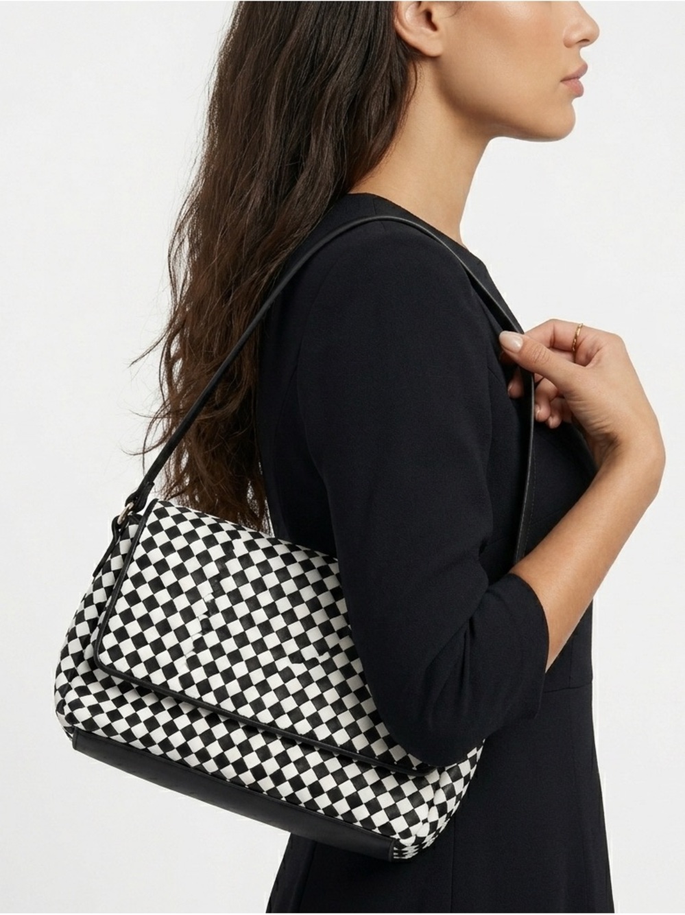 Vintage Valerie Steven’s Checkerboard Pattern Shoulder Bag - Black & White